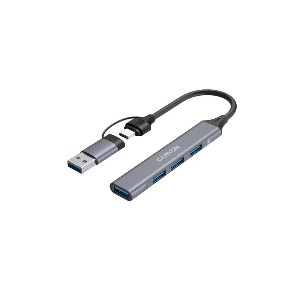 CANYON OnHub 02 4-portu USB-C/USB-A HUB, USB 3.0, pelēks