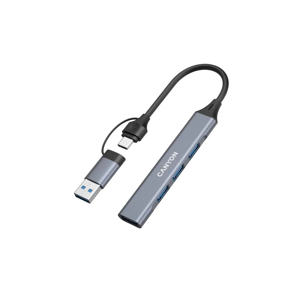 CANYON OnHub 02 4-portu USB-C/USB-A HUB, USB 3.0, pelēks