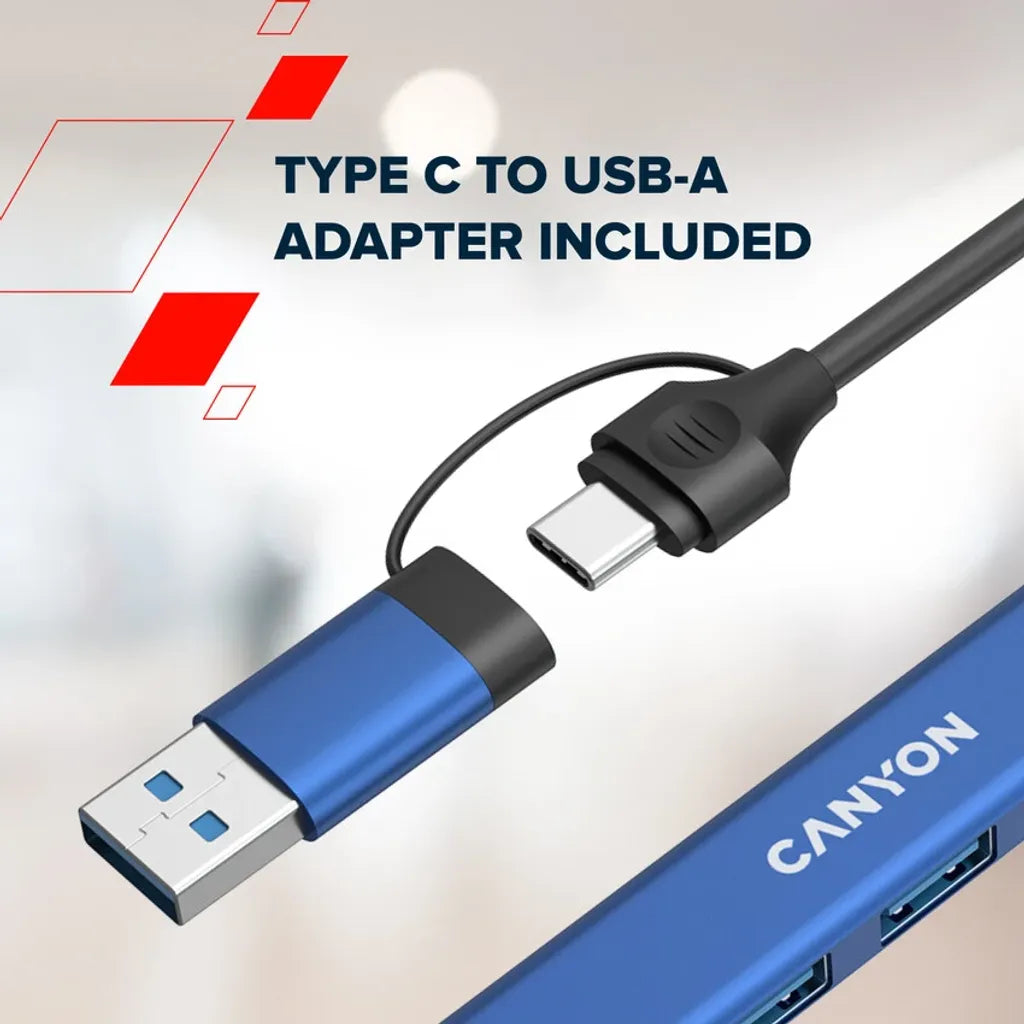 CANYON OnHub 02 4-portu USB-C/USB-A HUB, USB 3.0, pelēks