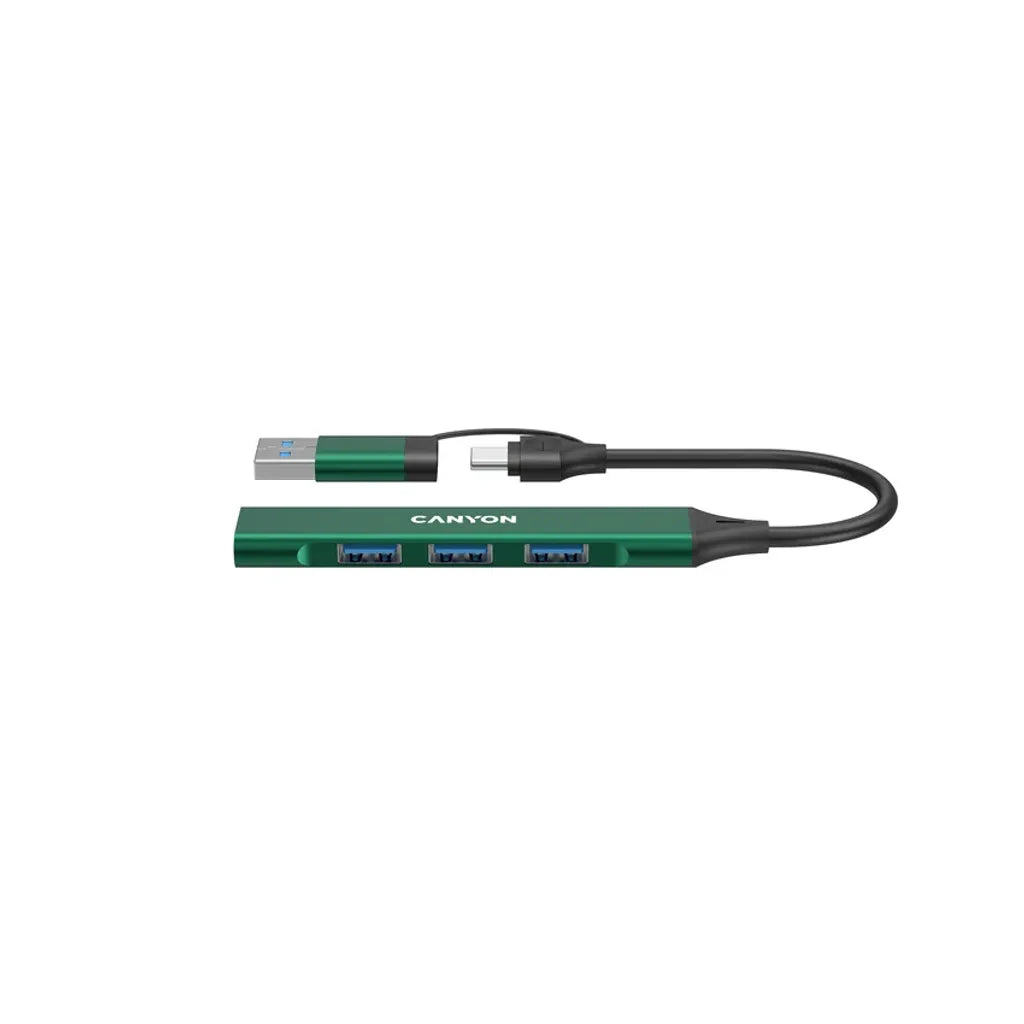 CANYON OnHub 02 4-portu USB-C/USB-A HUB, USB 3.0, 107x17x7mm, zaļš