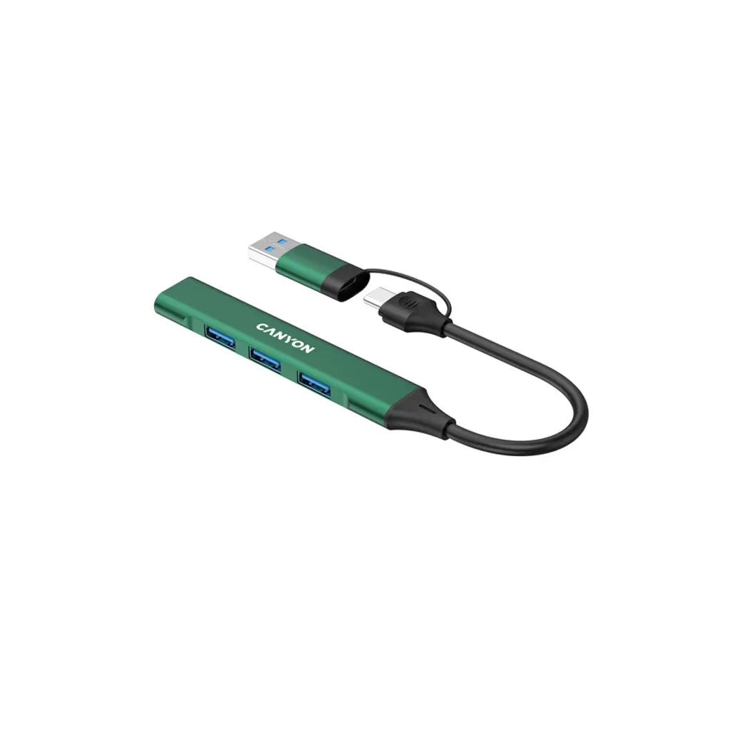 CANYON OnHub 02 4-portu USB-C/USB-A HUB, USB 3.0, 107x17x7mm, zaļš