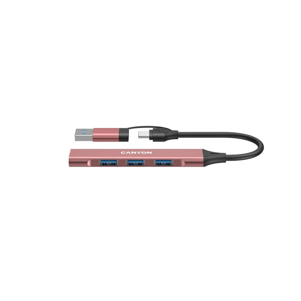 CANYON OnHub 02 4-portu USB-C/USB-A HUB, USB 3.0, 107x17x7mm, rozā