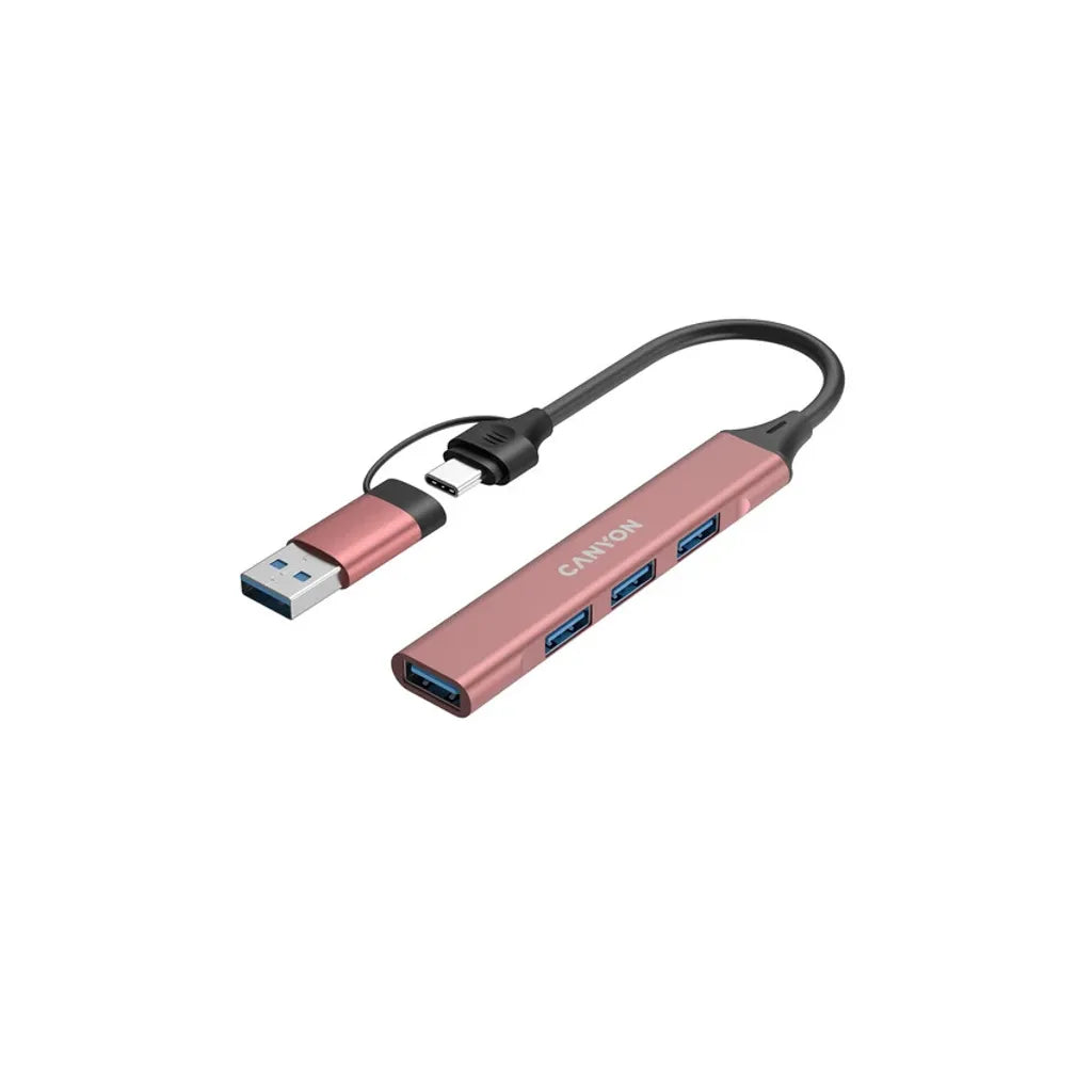CANYON OnHub 02 4-portu USB-C/USB-A HUB, USB 3.0, 107x17x7mm, rozā
