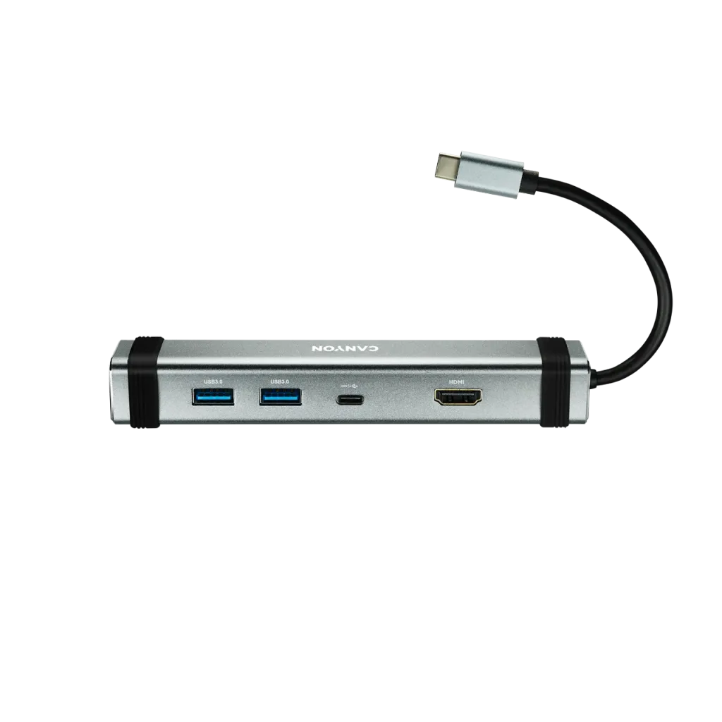 CANYON DS-3 4-in-1 USB-C HUB, HDMI 4K, 2×USB 3.0, PD 60W, pelēks