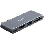 CANYON DS-5 5-in-1 Thunderbolt 3 dokstacija, HDMI 4K, PD 100W, pelēka