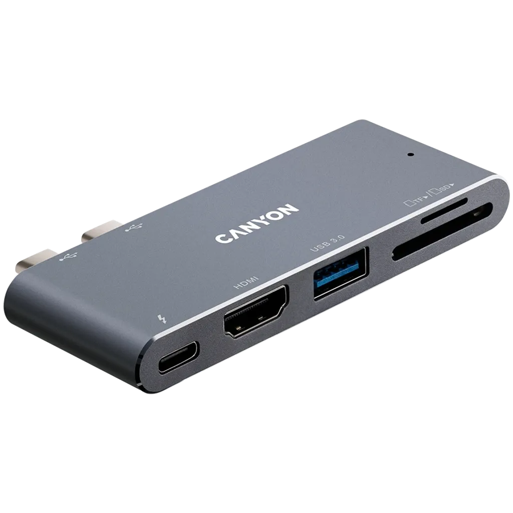 CANYON DS-5 5-in-1 Thunderbolt 3 dokstacija, HDMI 4K, PD 100W, pelēka