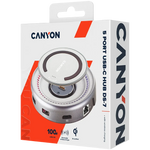 CANYON DS-7 USB-C HUB, HDMI 4K, LAN, PD 100W, Qi 10W, pelēks