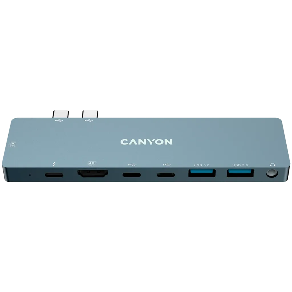 CANYON DS-8 8-in-1 USB-C dokstacija, 2xHDMI 4K, PD 87W, pelēka