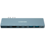 CANYON DS-8 8-in-1 USB-C dokstacija, 2xHDMI 4K, PD 87W, pelēka