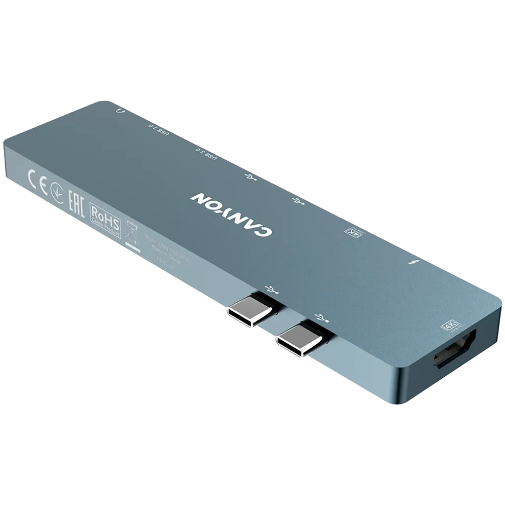 CANYON DS-8 8-in-1 USB-C dokstacija, 2xHDMI 4K, PD 87W, pelēka