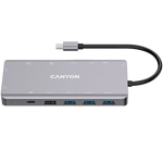 CANYON DS-12 USB-C 13 portu HUB, 100W PD, 2×HDMI 4K, pelēks