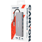 CANYON DS-12 USB-C 13 portu HUB, 100W PD, 2×HDMI 4K, pelēks