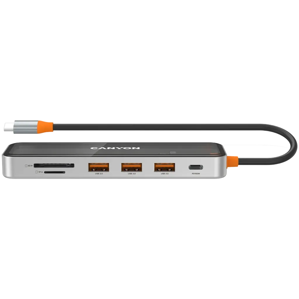 CANYON OnHub 13 USB-C 7 portu HUB, 100W PD, HDMI 4K, pelēks