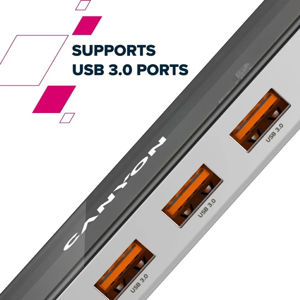 CANYON OnHub 13 USB-C 7 portu HUB, 100W PD, HDMI 4K, pelēks