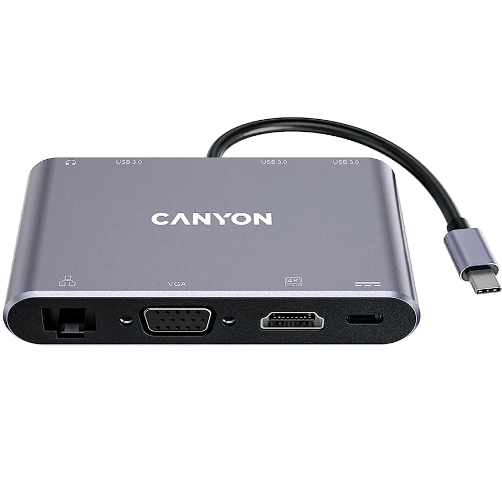 CANYON DS-14 USB-C 8 portu HUB, 100W PD, HDMI 4K, Gigabit Ethernet