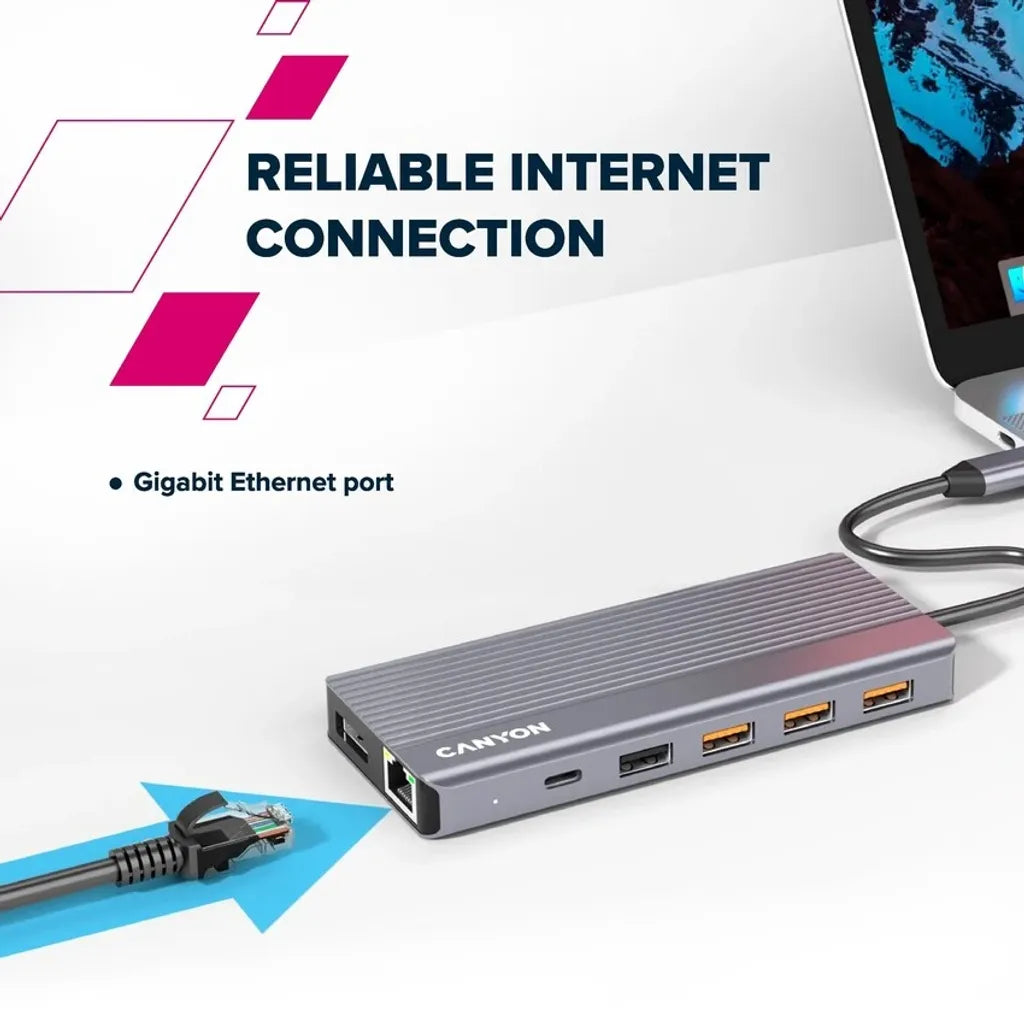 CANYON DS-16 USB-C 13 portu HUB, 100W PD, 2×HDMI 4K 60 Hz, DP