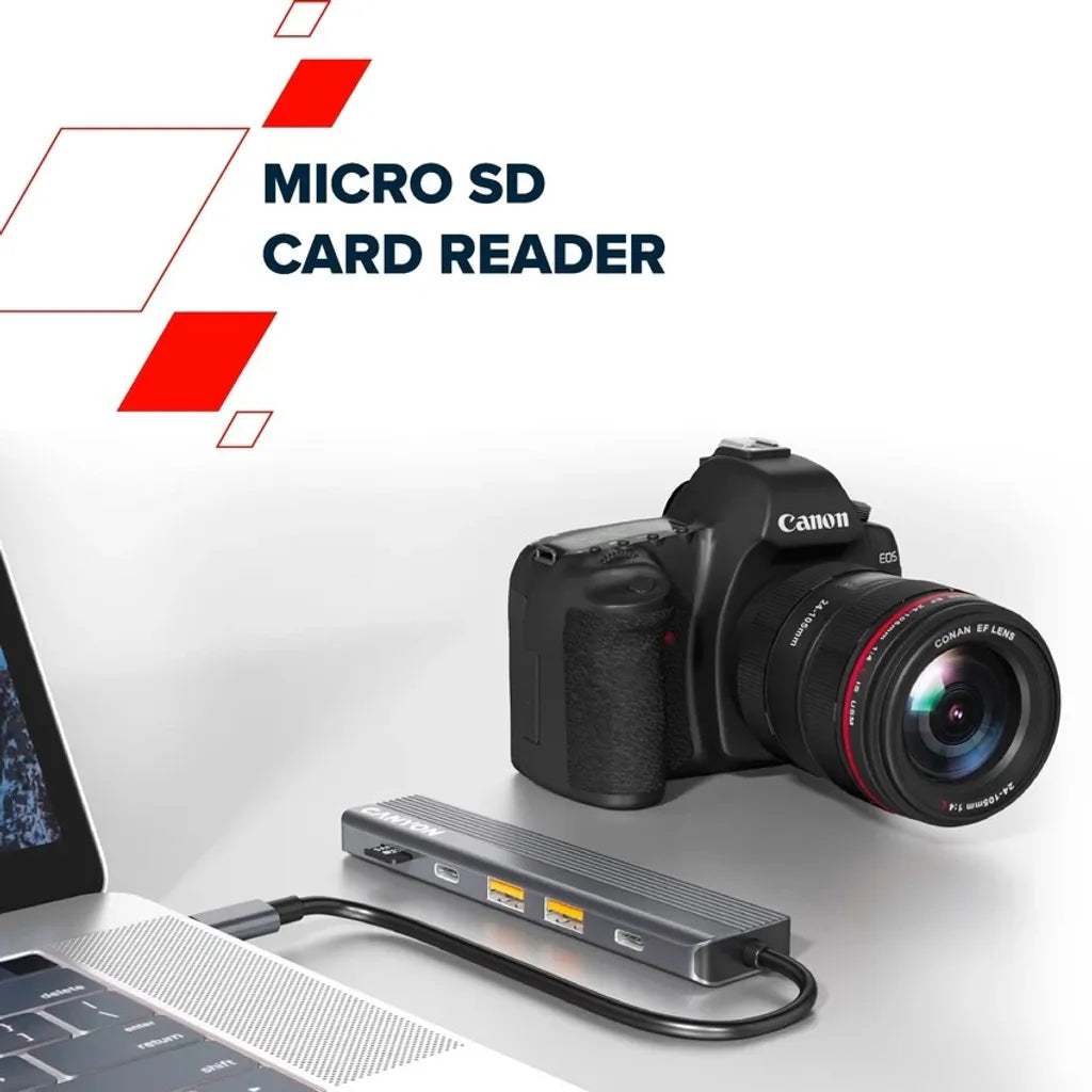 CANYON DS-17 USB-C 6 portu HUB, 100W PD, HDMI 4K 60Hz, pelēks