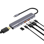 CANYON DS-17 USB-C 6 portu HUB, 100W PD, HDMI 4K 60Hz, pelēks