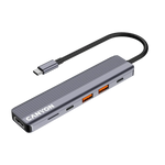 CANYON DS-17 USB-C 6 portu HUB, 100W PD, HDMI 4K 60Hz, pelēks