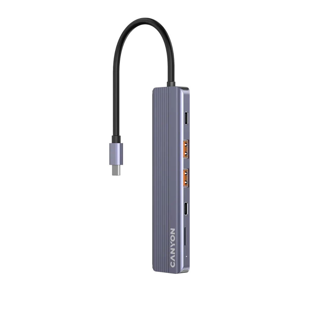 CANYON DS-17 USB-C 6 portu HUB, 100W PD, HDMI 4K 60Hz, pelēks