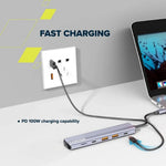 CANYON DS-17 USB-C 6 portu HUB, 100W PD, HDMI 4K 60Hz, pelēks