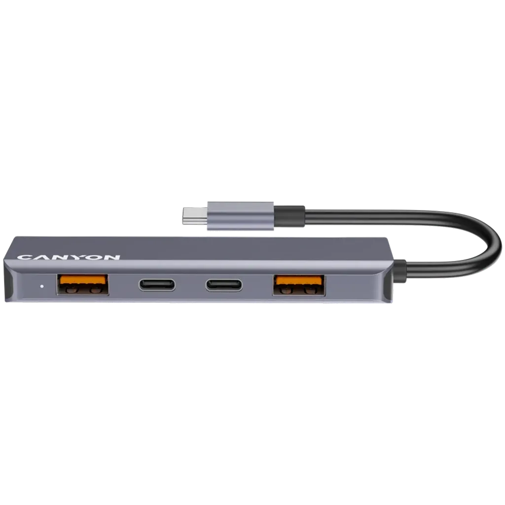 CANYON DS-18 USB-C 5 portu HUB, 100W PD, 10Gb/s, pelēks