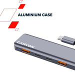 CANYON DS-18 USB-C 5 portu HUB, 100W PD, 10Gb/s, pelēks