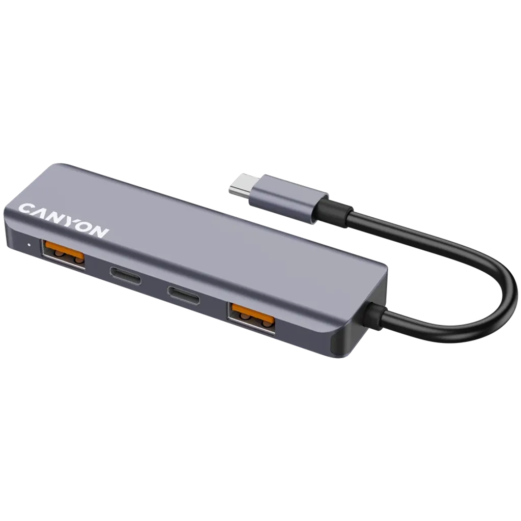 CANYON DS-18 USB-C 5 portu HUB, 100W PD, 10Gb/s, pelēks
