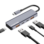 CANYON DS-18 USB-C 5 portu HUB, 100W PD, 10Gb/s, pelēks