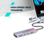 CANYON DS-18 USB-C 5 portu HUB, 100W PD, 10Gb/s, pelēks