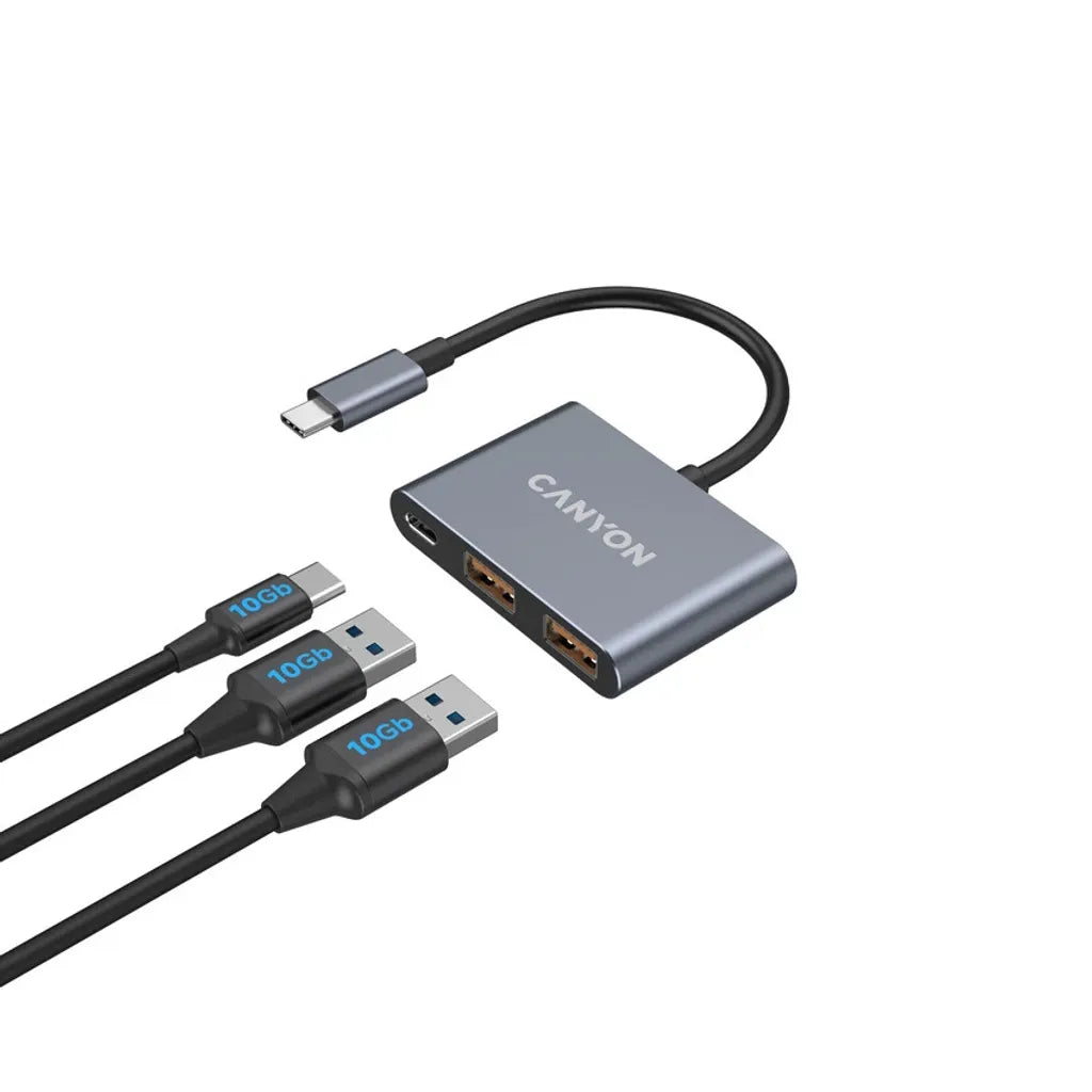 CANYON DS-3 3-portu USB-C HUB, 2×USB-A + USB-C, 10Gbit/s, pelēks