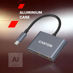 CANYON DS-3 3-portu USB-C HUB, 2×USB-A + USB-C, 10Gbit/s, pelēks