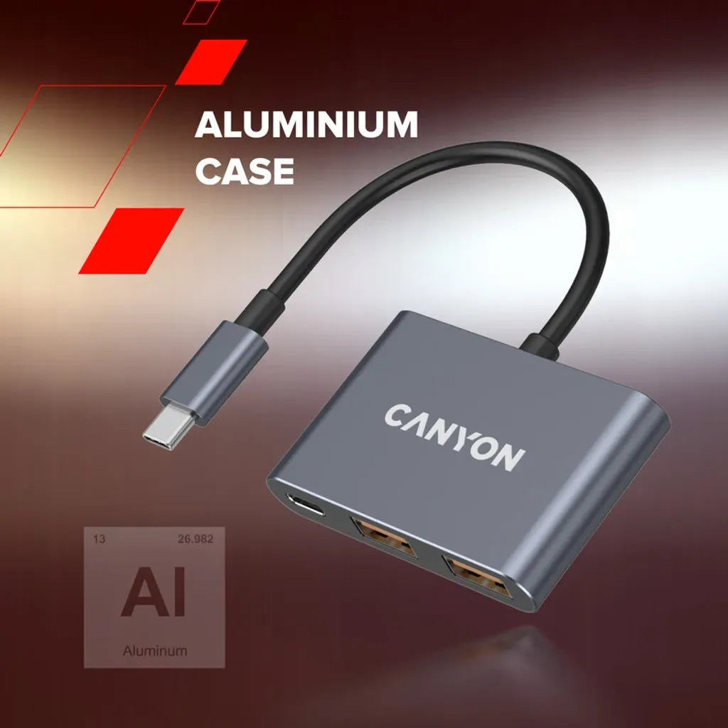 CANYON DS-3 3-portu USB-C HUB, 2×USB-A + USB-C, 10Gbit/s, pelēks