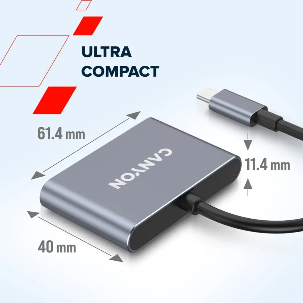 CANYON DS-3 3-portu USB-C HUB, 2×USB-A + USB-C, 10Gbit/s, pelēks