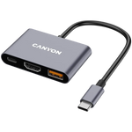 CANYON OnHub 4 3-portu USB-C HUB, HDMI 4K, USB 3.2, PD 100W, pelēks