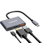 CANYON OnHub 4 3-portu USB-C HUB, HDMI 4K, USB 3.2, PD 100W, pelēks