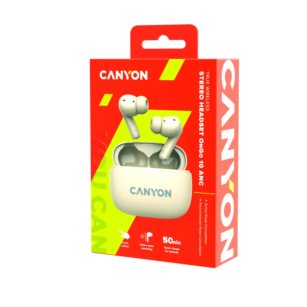 CANYON OnGo 10 ANC TWS bezvadu austiņas, Bluetooth 5.3, bēšas