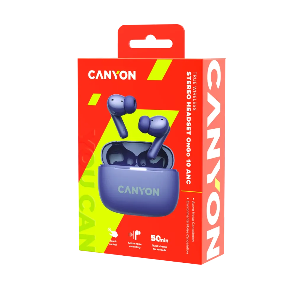 CANYON OnGo 10 ANC TWS bezvadu austiņas, Bluetooth 5.3, violetas