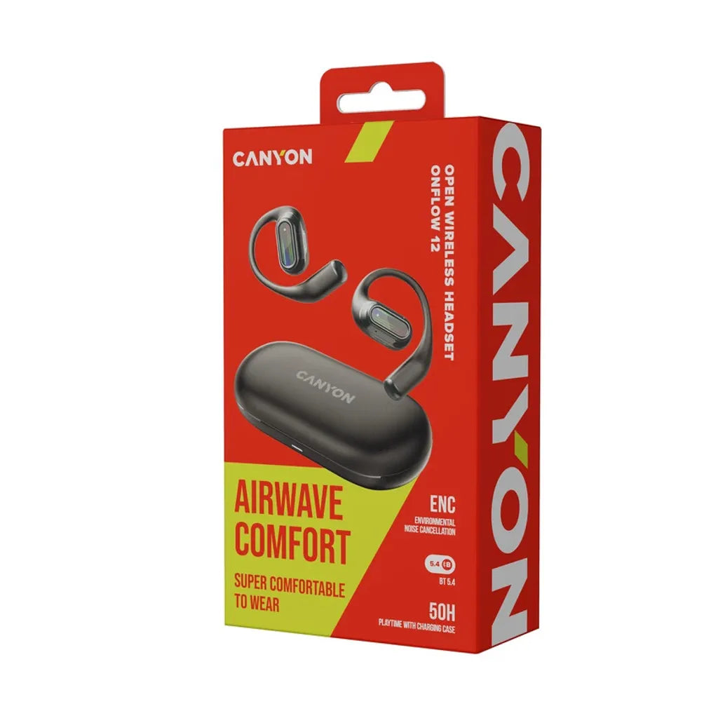 CANYON OnFlow 12 atvērtā tipa TWS austiņas, Bluetooth 5.4, 50 h, melnas