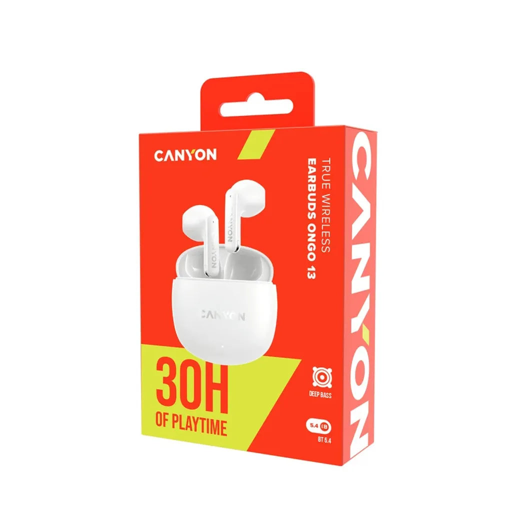 CANYON OnGo 13 TWS bezvadu austiņas, Bluetooth 5.4, 30 h, baltas