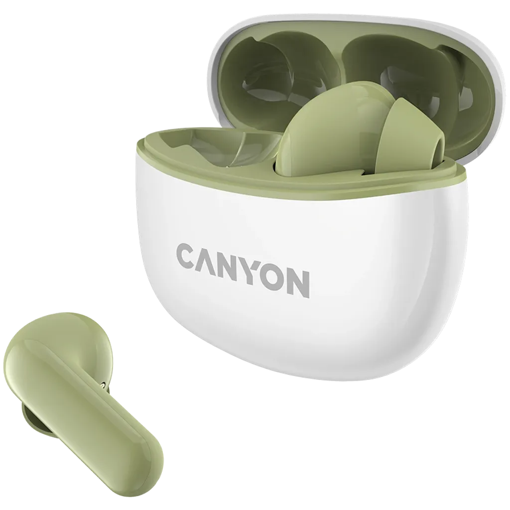 CANYON TWS-5 TWS bezvadu austiņas, Bluetooth 5.3, 38 h, zaļas