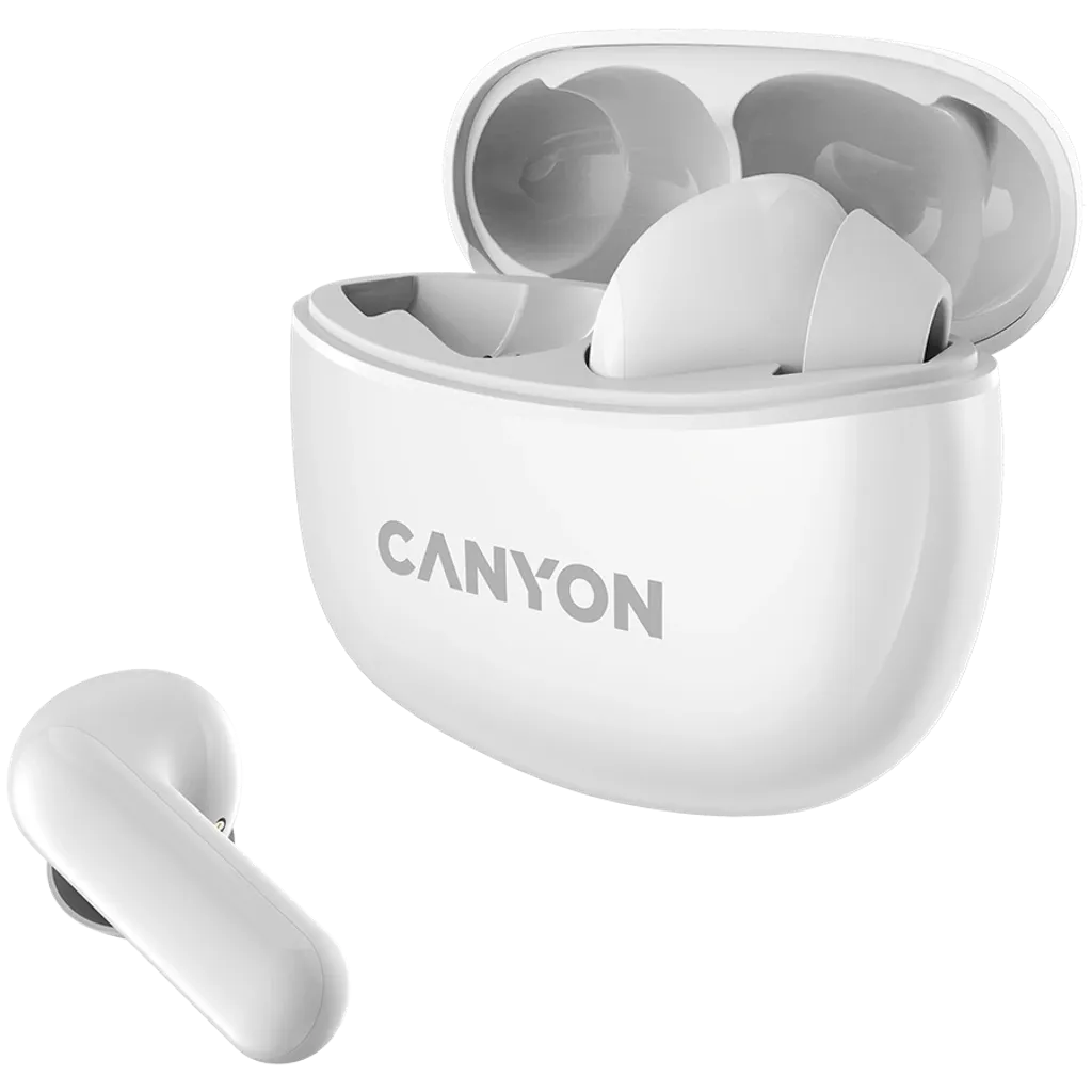CANYON OnGo 5 TWS bezvadu austiņas, Bluetooth 5.3, 38 h, baltas