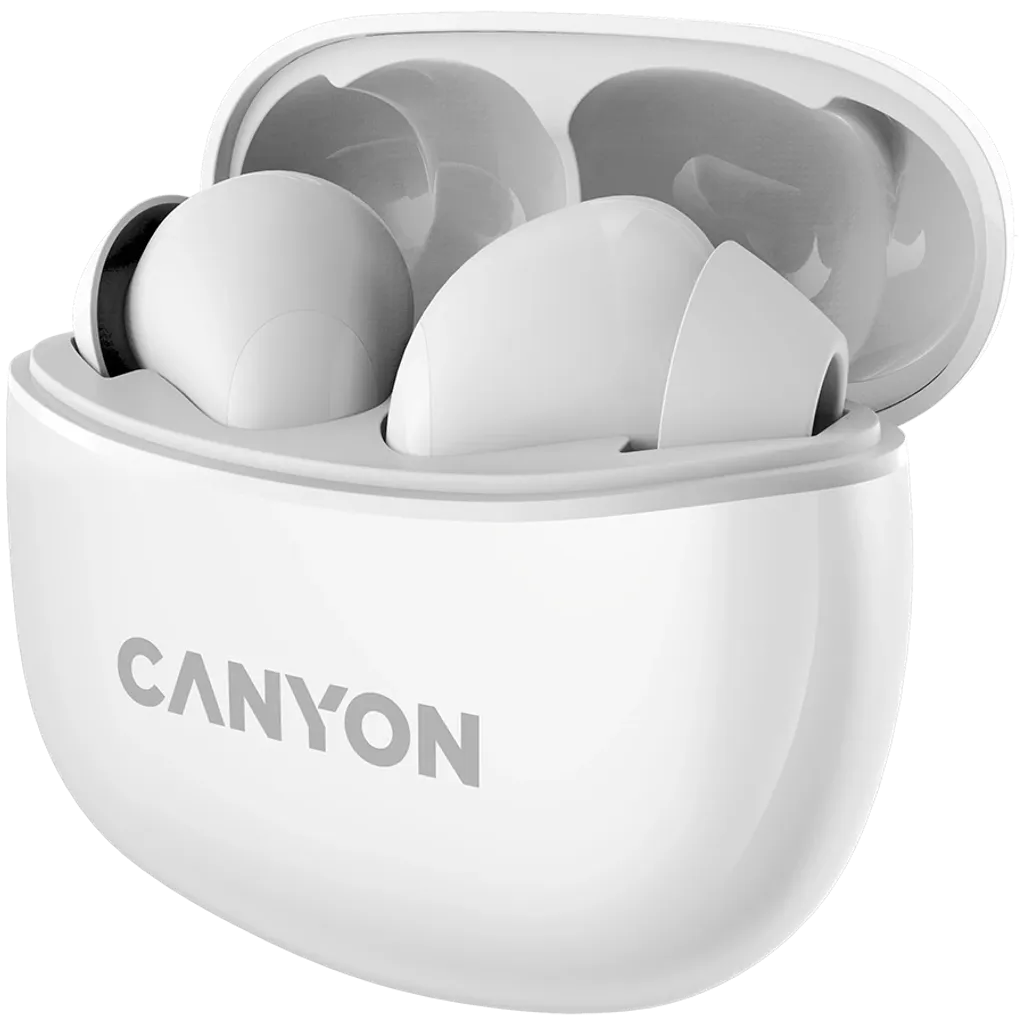 CANYON OnGo 5 TWS bezvadu austiņas, Bluetooth 5.3, 38 h, baltas