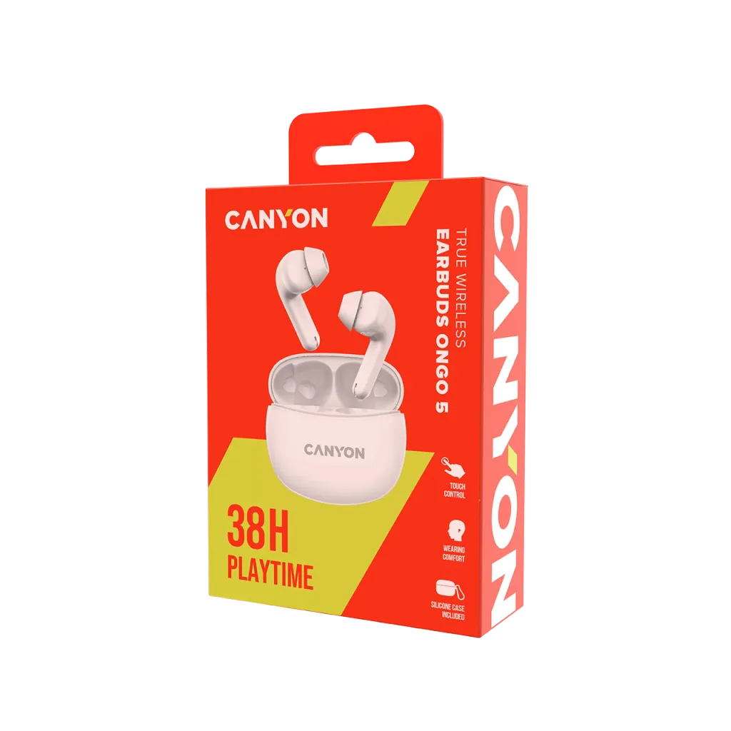 CANYON OnGo 5 TWS bezvadu austiņas, Bluetooth 5.3, 38 h, baltas