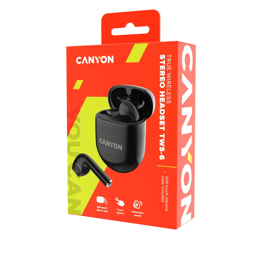 CANYON TWS-6 TWS bezvadu austiņas, Bluetooth 5.3, 21 h, melnas