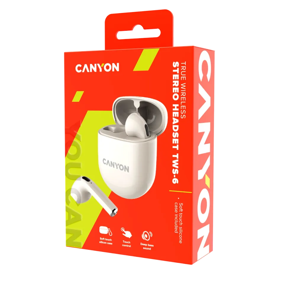 CANYON TWS-6 TWS bezvadu austiņas, Bluetooth 5.3, 21 h, bēšas