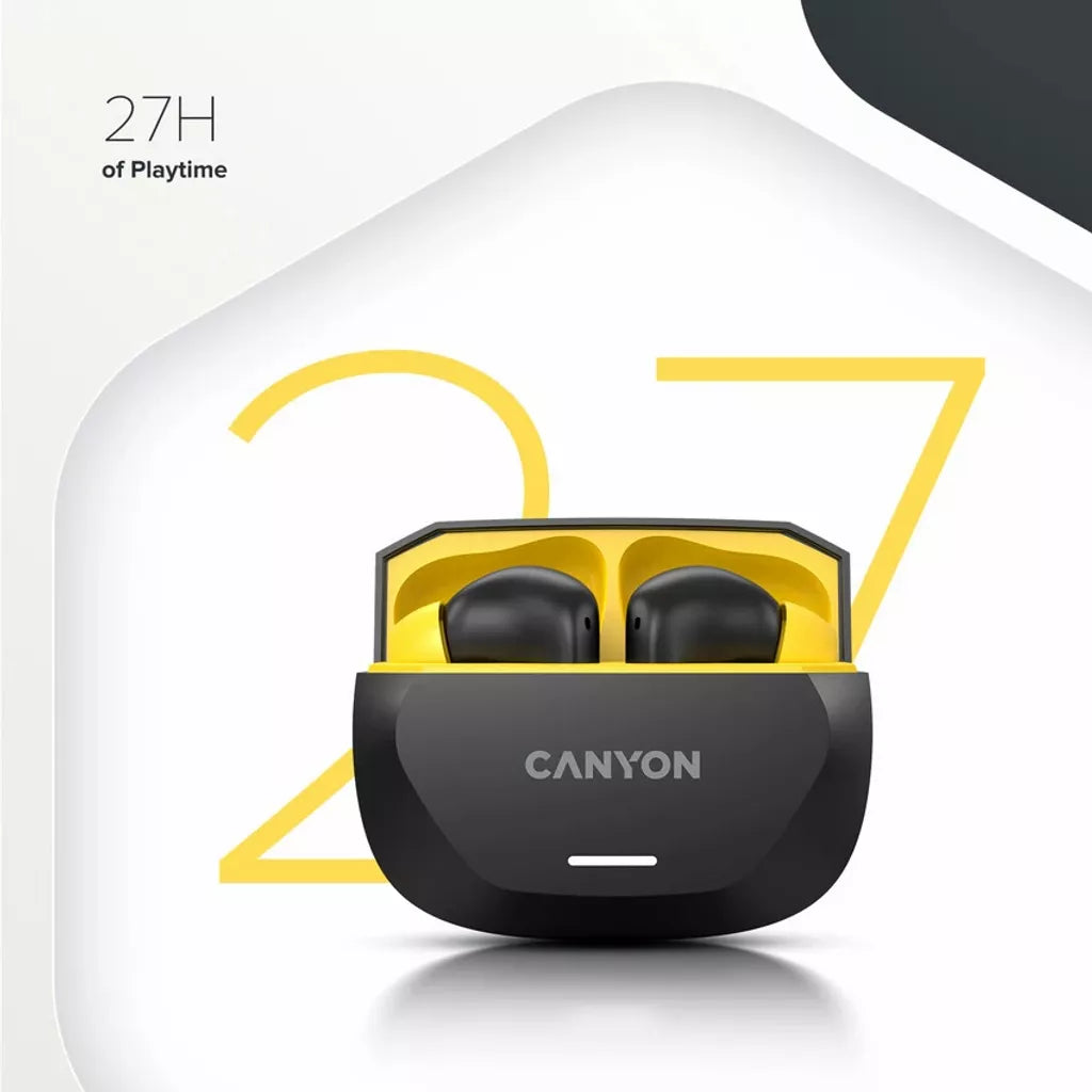 CANYON austiņas HEXAGON 7 TWS ANC+ENC bezvadu uzlāde melni/dzelteni