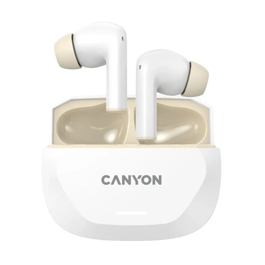 CANYON Hexagon 7 TWS bezvadu austiņas, ANC, Bluetooth 5.4, 27 h, baltas/bēšas