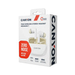 CANYON Hexagon 7 TWS bezvadu austiņas, ANC, Bluetooth 5.4, 27 h, baltas/bēšas