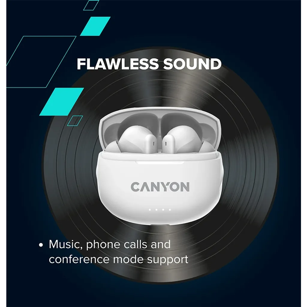 CANYON OnGo-8 TWS bezvadu austiņas, Bluetooth 5.3, ENC, 32 h, melnas